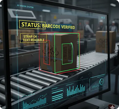During - AI detecting strap and barcode defects